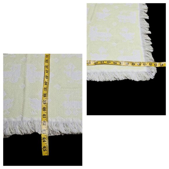 Vtg Baby Blanket Yellow White Ducks Train Waffle Fringe Japan 43"x43" FRIEMANIT - Picture 12 of 12